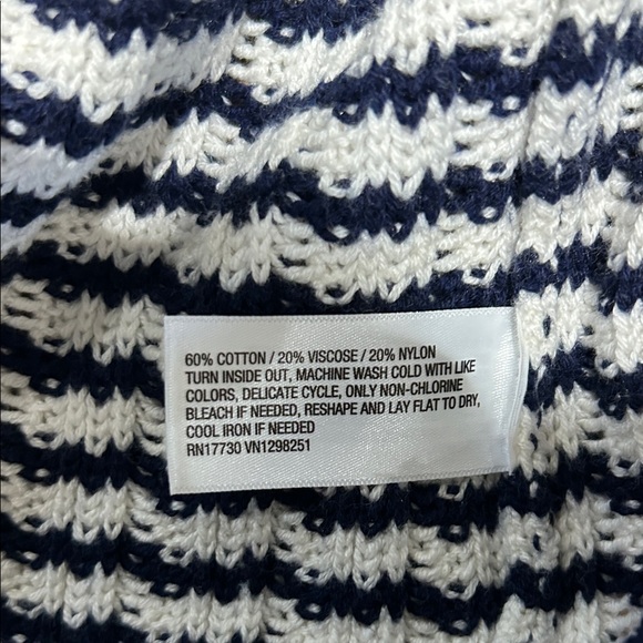 Sleeveless Navy and White Striped Knit Sheath Dress - Picture 7 of 7